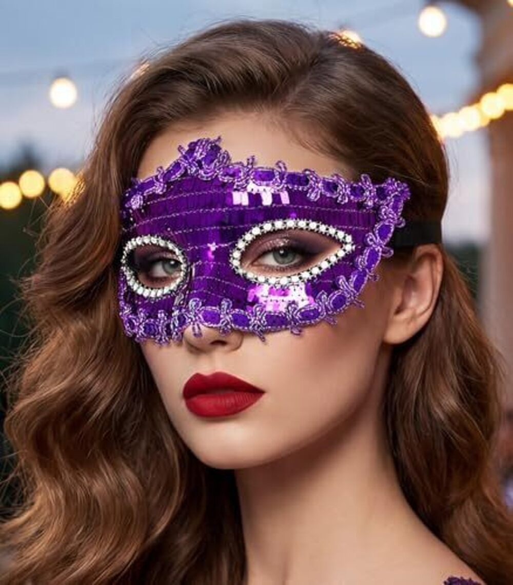 6003 Purple Sequin Venetian Masquerade Mask, Lace Eye Mask , Venetian